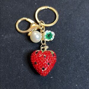 Strawberry Keychain with Gold Accents